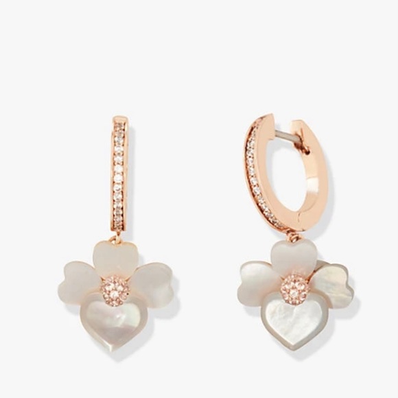 NEW KATE SPADE ♠️ PRECIOUS PANSY PAVE DROP HOOP EARRINGS IN ROSE GOLD